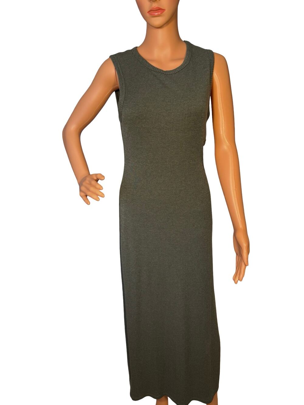 Olive green Maxi Bodycon dress with side cutouts